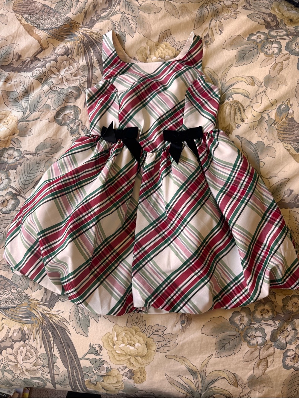 Girls' Cat and Jack Holiday Plaid Party Dress with Black Bow XS Christmas